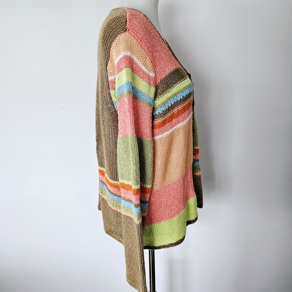 Crazy Horse Collection Y2K Multicolor Colorblock Cardigan Size XL Grannycore - Picture 4 of 9